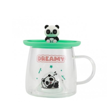 i-Total - Tazza Bicchiere in Vetro con Coperchio in Silicone Pandastic (XL3121)