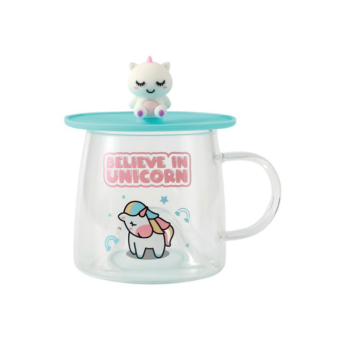 i-Total - Tazza Bicchiere in Vetro con Coperchio in Silicone Unicorn (XL3122)