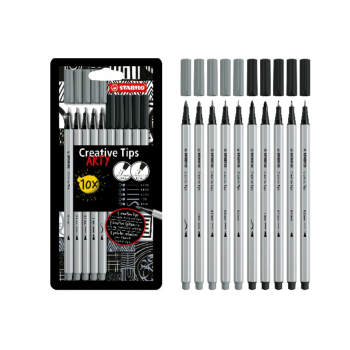 Stabilo - Pennarelli Creative Tips Arty - conf. 10 pz - nero e grigio (89/10-1-20)