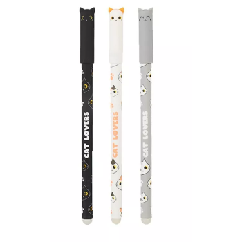 iTotal - Penna Gel Cancellabile Blu con Cappuccio Gatto Grigio