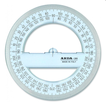 Arda - Goniometro a 360 ° 12 centimetri linea uni - regola (polistirolo, trasparente, 120 mm)