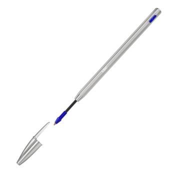 Bic - Penna a sfera Cristal Ricaricabile ReNew, Punta media 1 mm, Fusto in metallo opaco, Inchiostro Blu