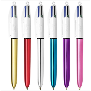 Bic - Penne 4 Colours Shine Penna a Sfera Retrattile Confezione da 12 Fusti Metallici Assortiti