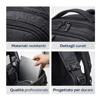 Cartospedia - Motion Zaino Porta Computer Espandibile Jobrider Impermeabile Nero 31x22x45 cm con USB, Schienale Ergonomico, 3 Sc