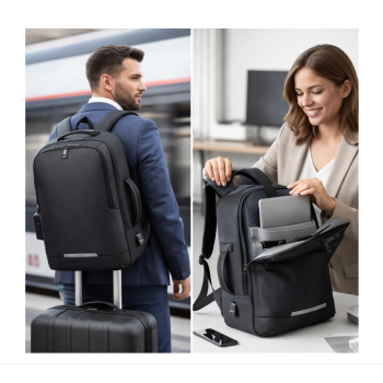 Cartospedia - Carry Zaino Porta Computer Nero 32x15x44 cm in Poliestere, Apertura a Valigia, Porta USB, Fascia Trolley, Schienal