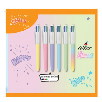 Bic - Penna 4 colori sweet fashion fusto pastello e arcobaleno