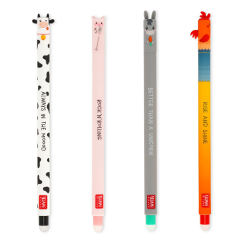 Legami - Set di 4 Penne Gel Cancellabili Farm Sweet Farm - Erasable Pen (EPSET0011)