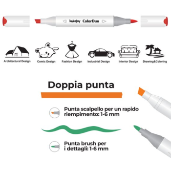 Memotak - Cofanetto Pennarelli Color Duo Brush Doppia Punta Kukajoy 48pz