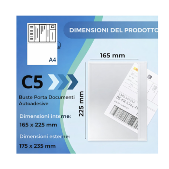 Cartospedìa - 200 Buste Porta Documenti Autoadesive C5 (175 x 235 mm) per Fogli A5 o A4 Piegato