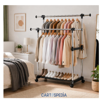 Cartospedìa - Appendiabiti con Ruote Doppio Estensibile - CAPACITA' 30 KG (BLACK)  per Casa, Negozio e Altro