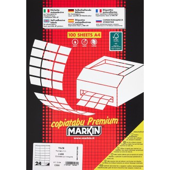 Markin - Etichette bianche Copiatabu permanenti 70x36 mm con margine - 24 et./foglio - conf. 100 fogli - (C500)