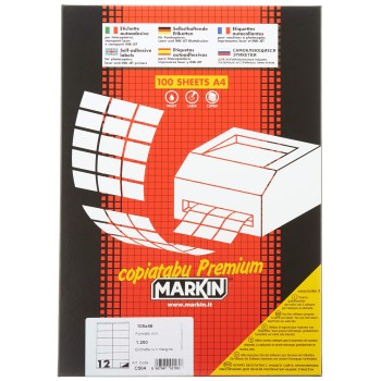Markin - Etichette bianche Copiatabu permanenti 105x48 mm con margine - 12 et./foglio - conf. 100 fogli - (C504)