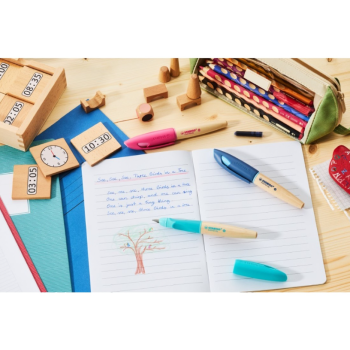 Stabilo - Stilografica per la scuola EASYbirdy® Timber - pennino per mancini A, colore rosa/legno