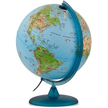 Tecnodidattica Safari 25 - Mappamondo illustrato con animali, ambienti e opere dell'uomo, 25 cm
