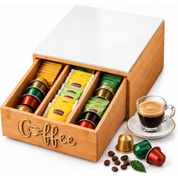Cartospedia - Porta Capsule Caffè in Bambù - 3 Scomparti - 30x30x10 cm