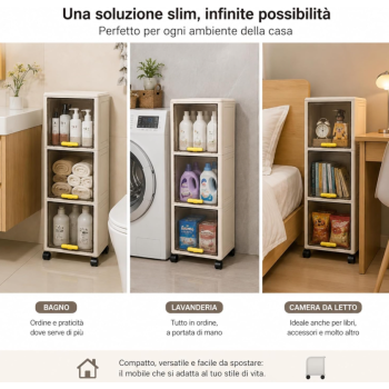 Cartospedia - Mobiletto Bagno Salvaspazio 3 Livelli con Ruote  (20x30x85,5 cm) per Bagno,Cucina e Lavanderia