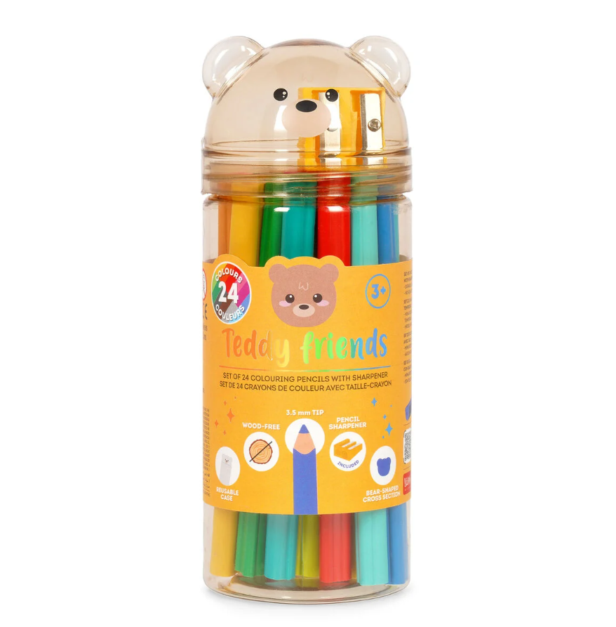Legami - Set di 24 Matite Colorate con Temperino - Teddy Friends (TDP0001)