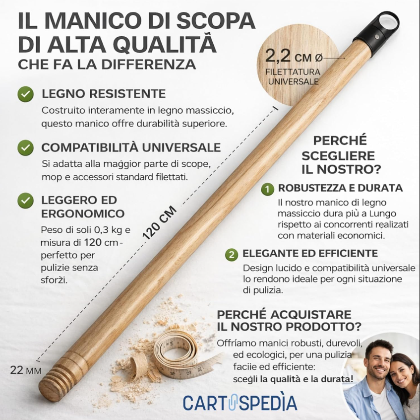 Cartospedìa - Manico Scopa + Scopa  per Pulizia Casa e Uso Professionale - 4