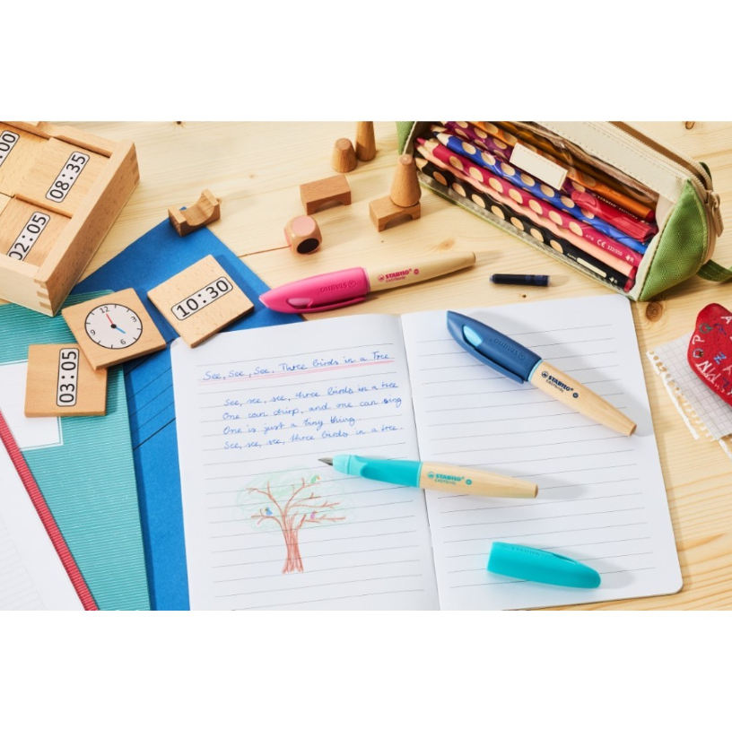 Stabilo - Stilografica per la scuola EASYbirdy® Timber - pennino per mancini A, colore rosa/legno - 2